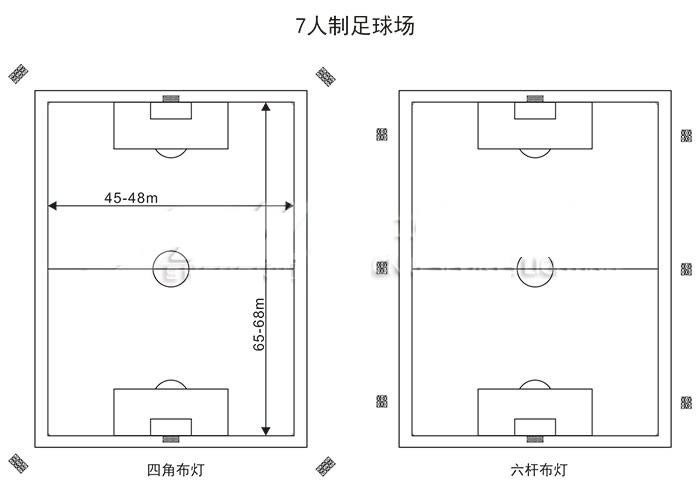 7人制足球场地四角布灯和六杆布灯图方案